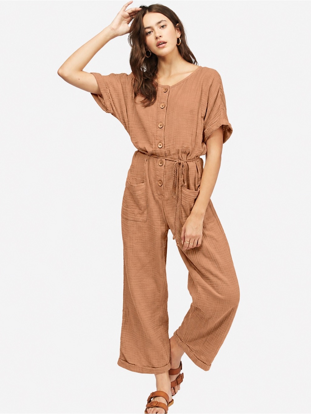 Billabong Badlands Gauze Dusty Orange Jumpsuit XS Boho Beach Festival